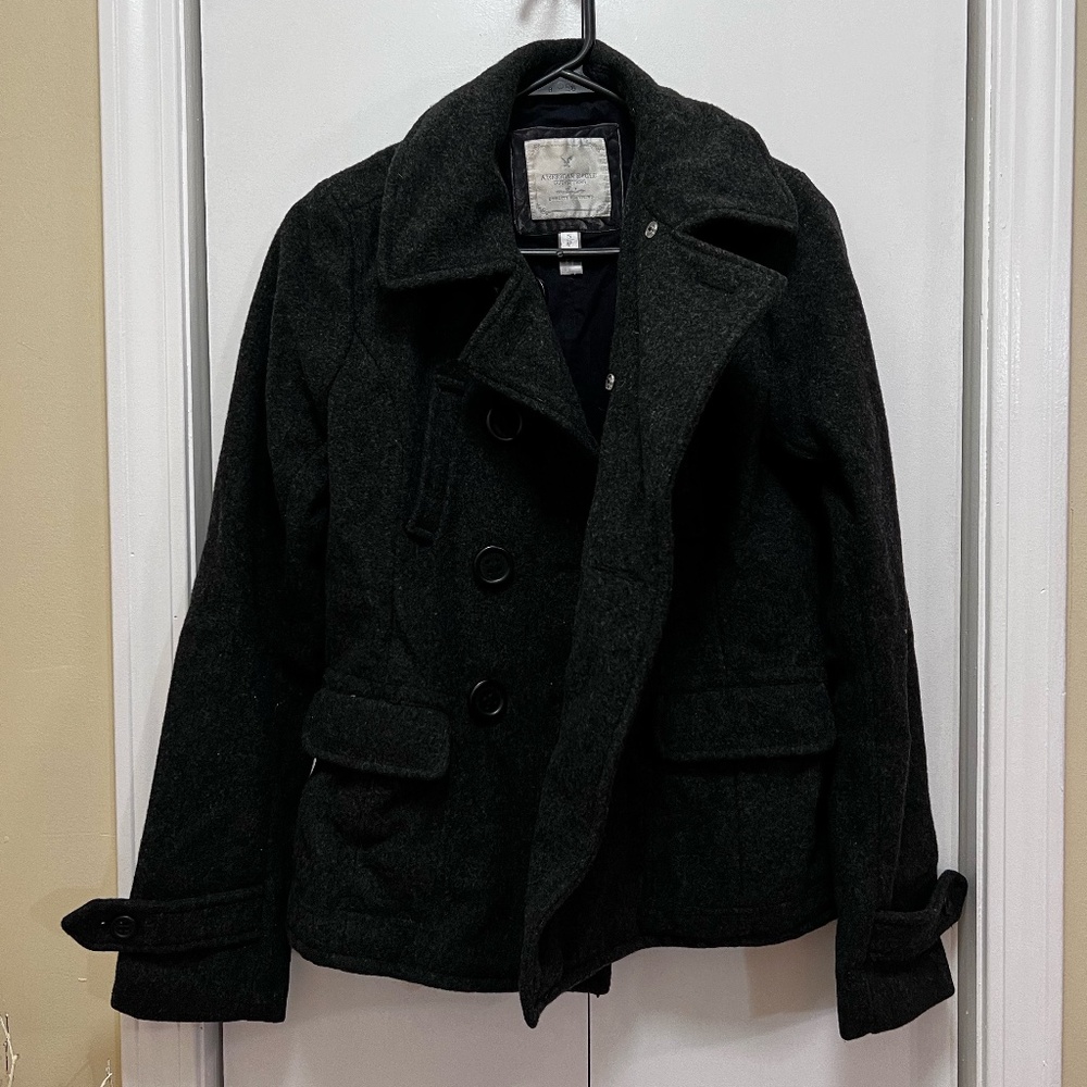 American Eagle Dark Grey/Black Short Peacoat Small